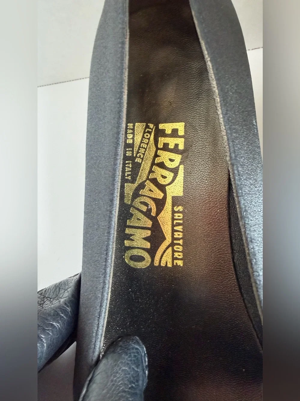 Salvatore Ferragamo Black Satin Square-Toe Pump